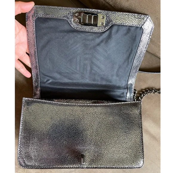 Rebecca Minkoff Love Crossbody Shoulder Bag Handbag Purse Quilted Metallic EUC